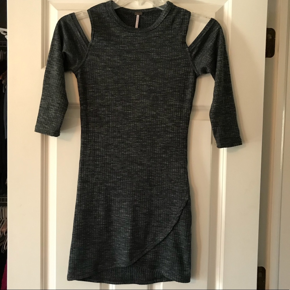 Poof Charcoal Gray Knit Cold Shoulder Dress